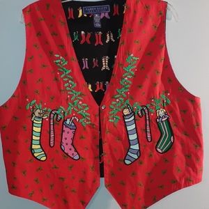 Karen Scott Red Xmas Holiday Vest Size L vintage
